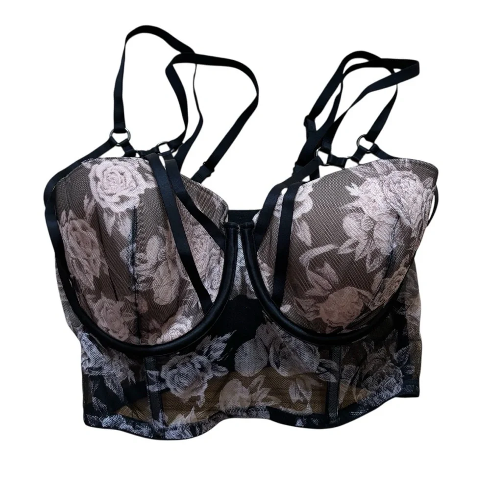 Victorias Secret strappy rose half corset lined lightly lined underwire bra 34DD